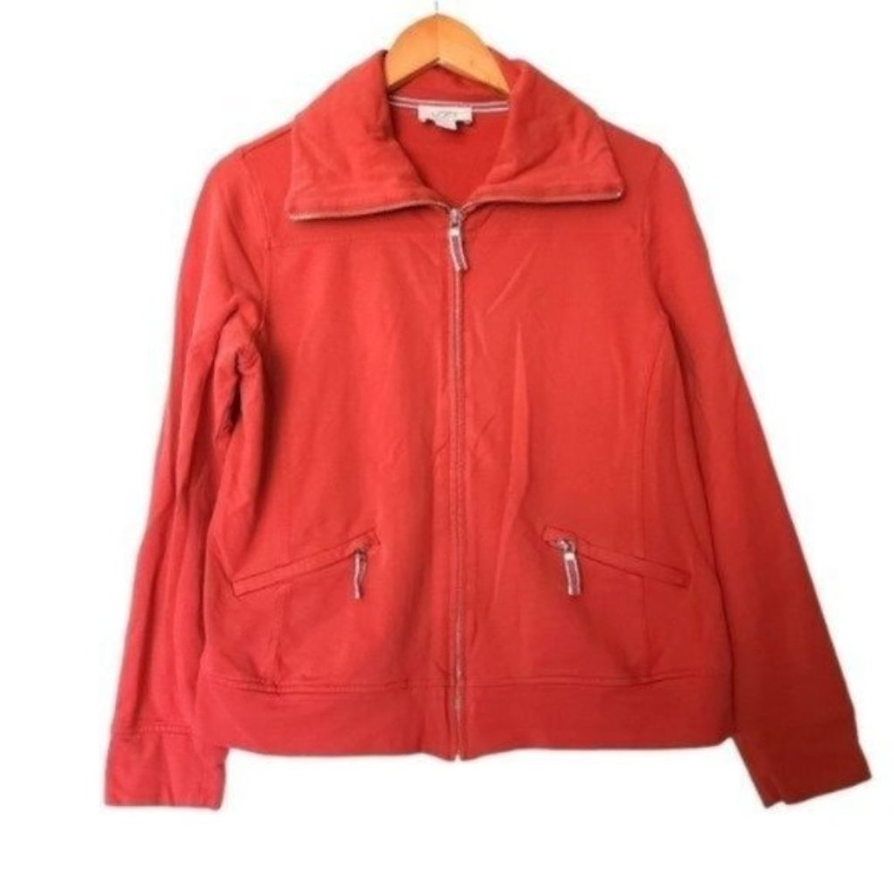 Ann Taylor LOFT Athletic Jacket Orange L Large Full Zip Collar‎ Pockets C…